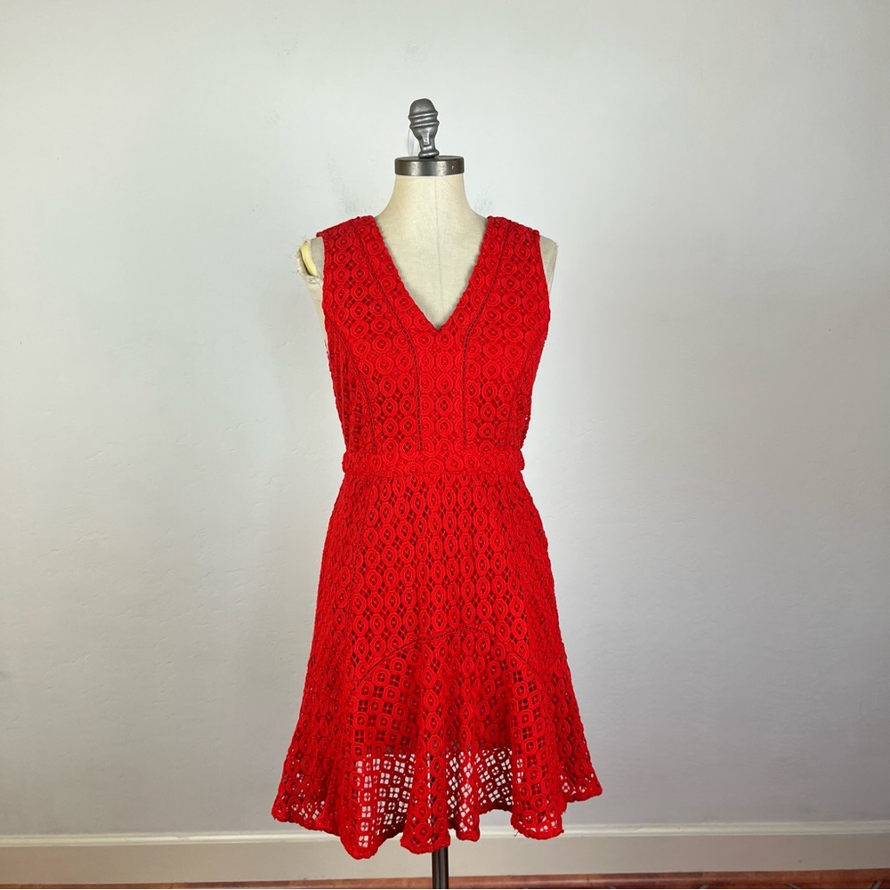 San & Soni Red Lace Flare Dress